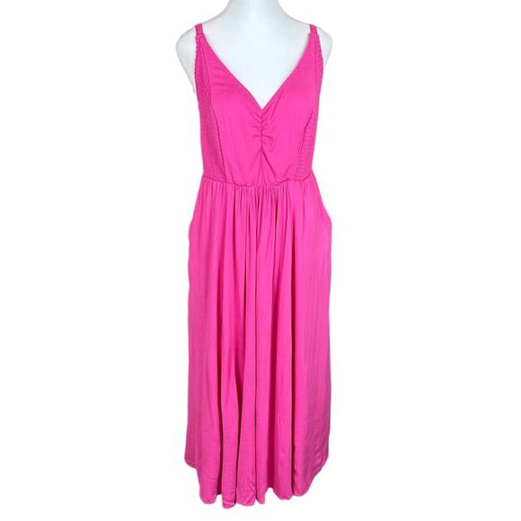 Torrid Lenny Smocked Bodice Midi Dress Size 1 Pink Lined Adjustable Straps NWT - Picture 1 of 12